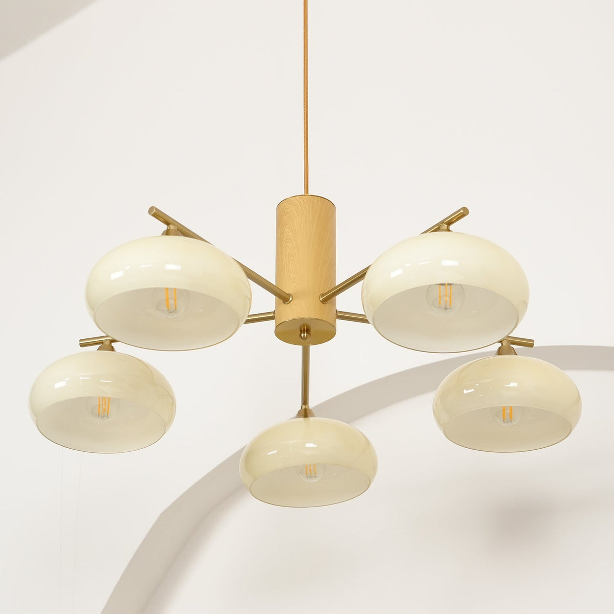 Nova Persimmon Glass Chandelier Brass Arm Ceiling Light