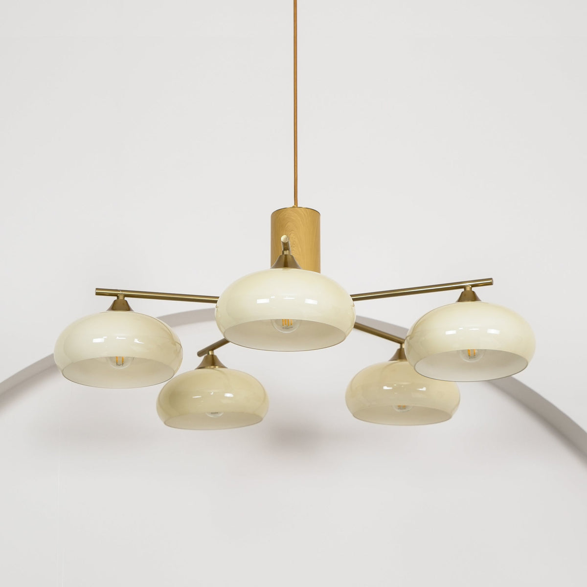 Nova Persimmon Glass Chandelier Brass Arm Ceiling Light