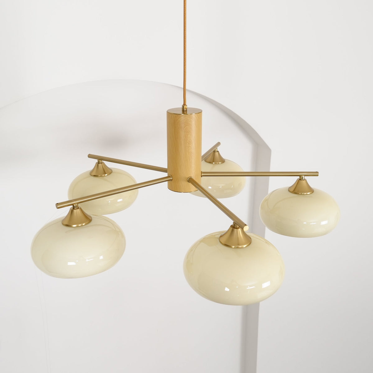 Nova Persimmon Glass Chandelier Brass Arm Ceiling Light