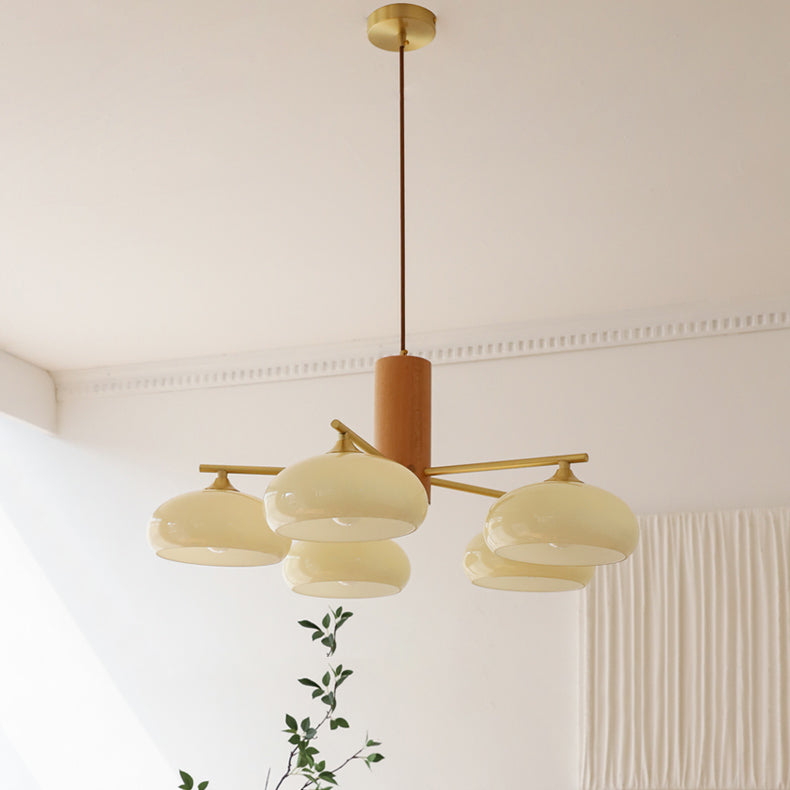 Nova Persimmon Glass Chandelier Brass Arm Ceiling Light