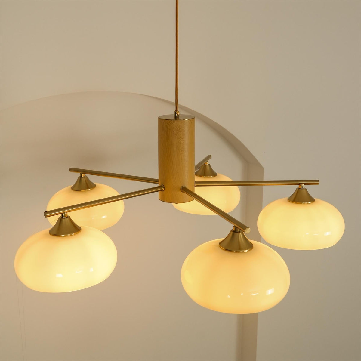 Nova Persimmon Glass Chandelier Brass Arm Ceiling Light