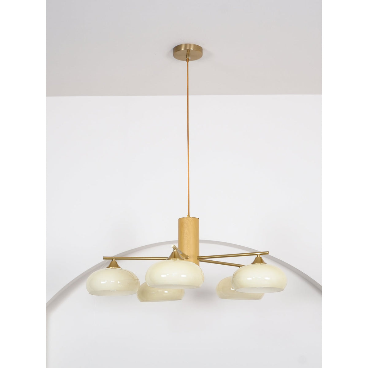 Nova Persimmon Glass Chandelier Brass Arm Ceiling Light