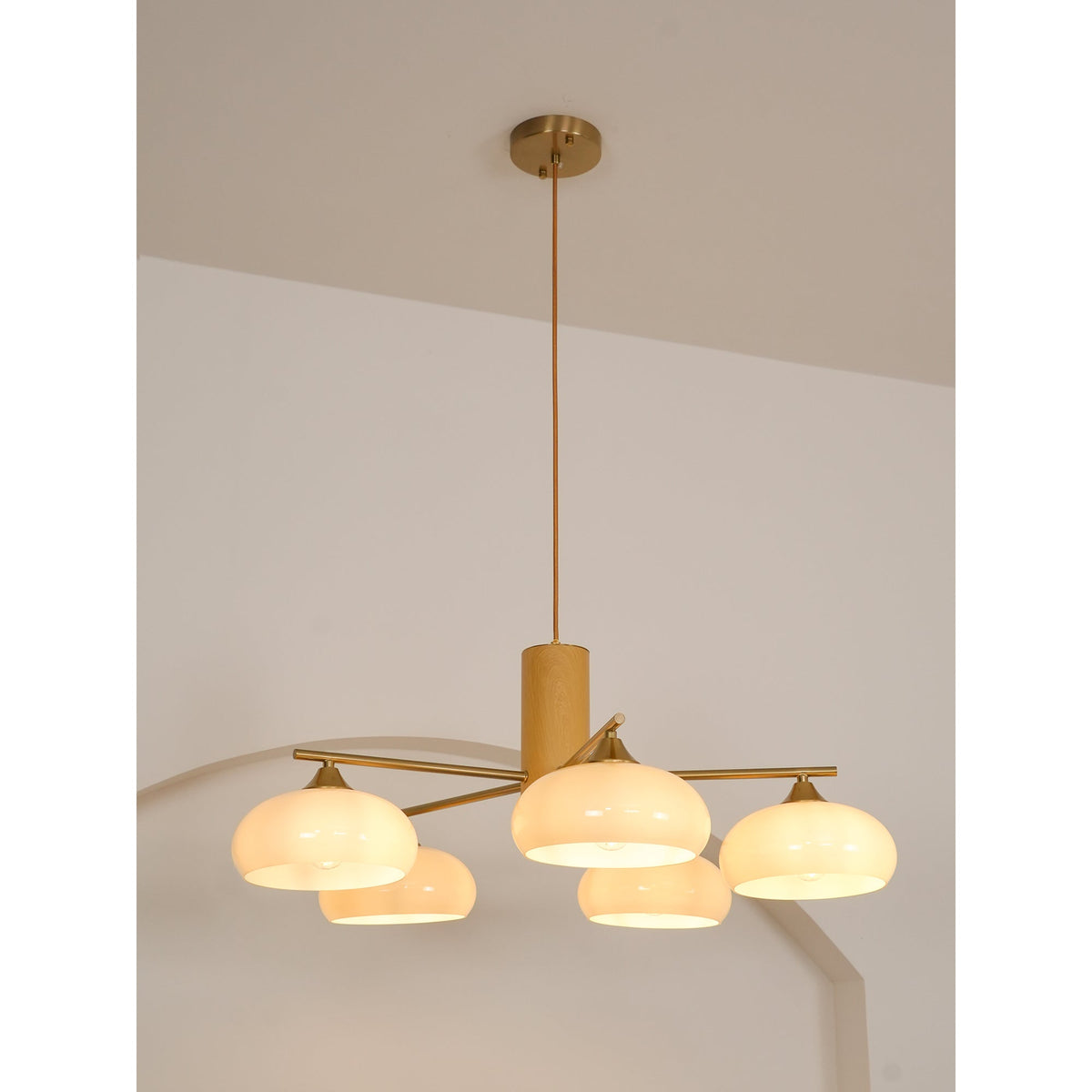 Nova Persimmon Glass Chandelier Brass Arm Ceiling Light