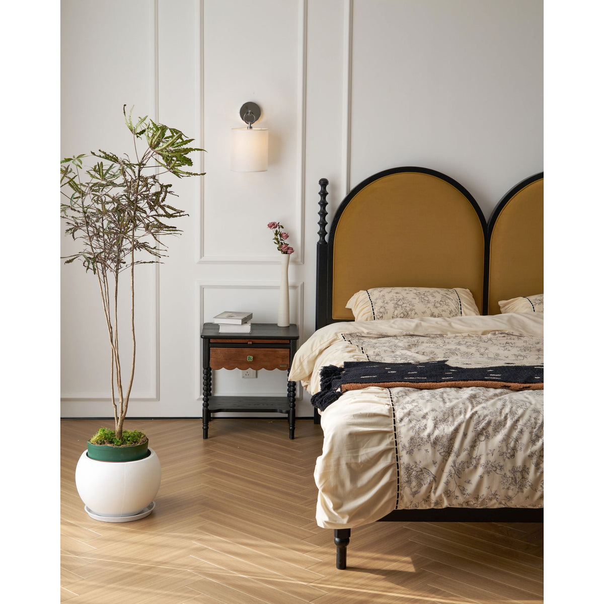 Cotheor Circle Brass Sconce Wall Lamp Fabric Shade