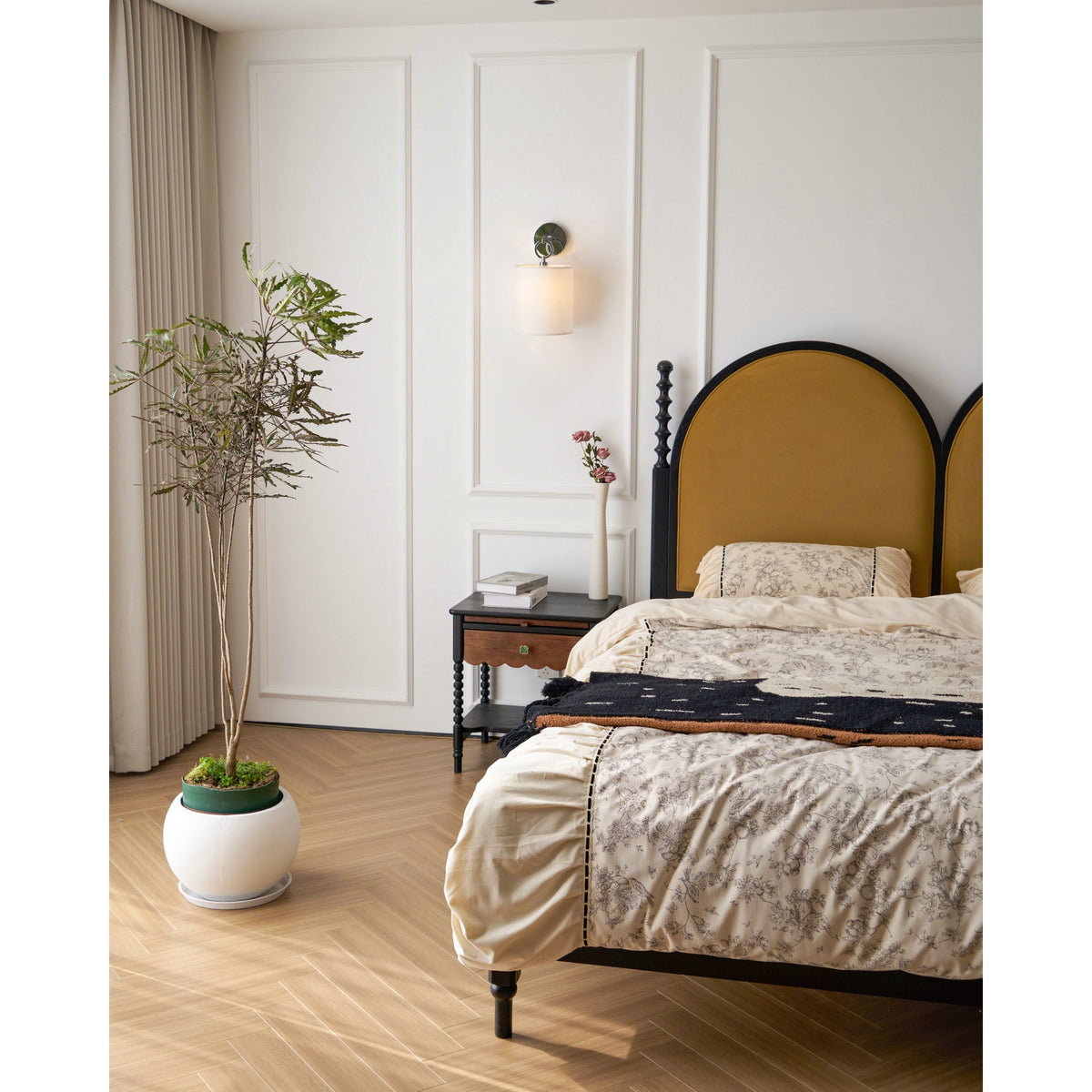 Cotheor Circle Brass Sconce Wall Lamp Fabric Shade