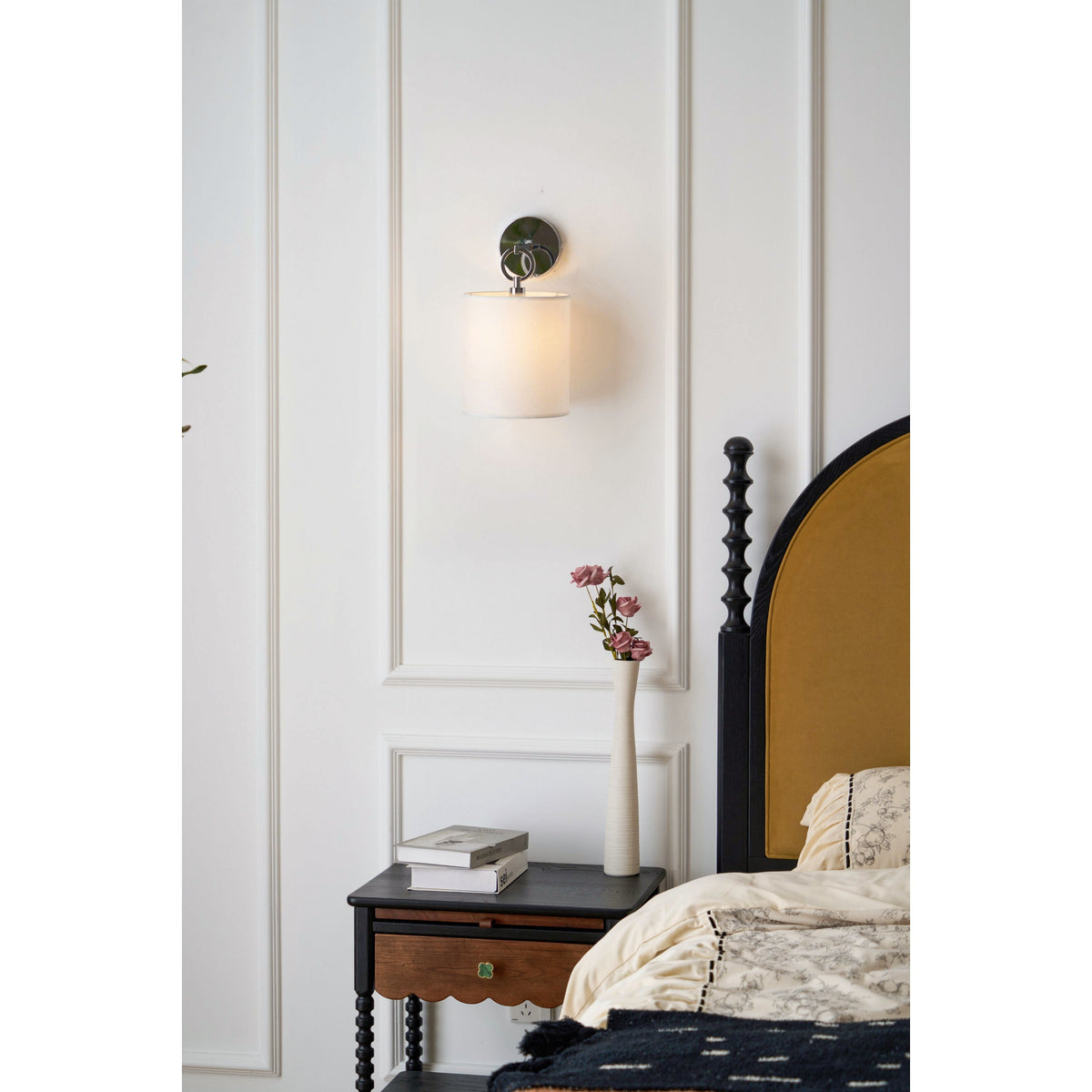 Cotheor Circle Brass Sconce Wall Lamp Fabric Shade