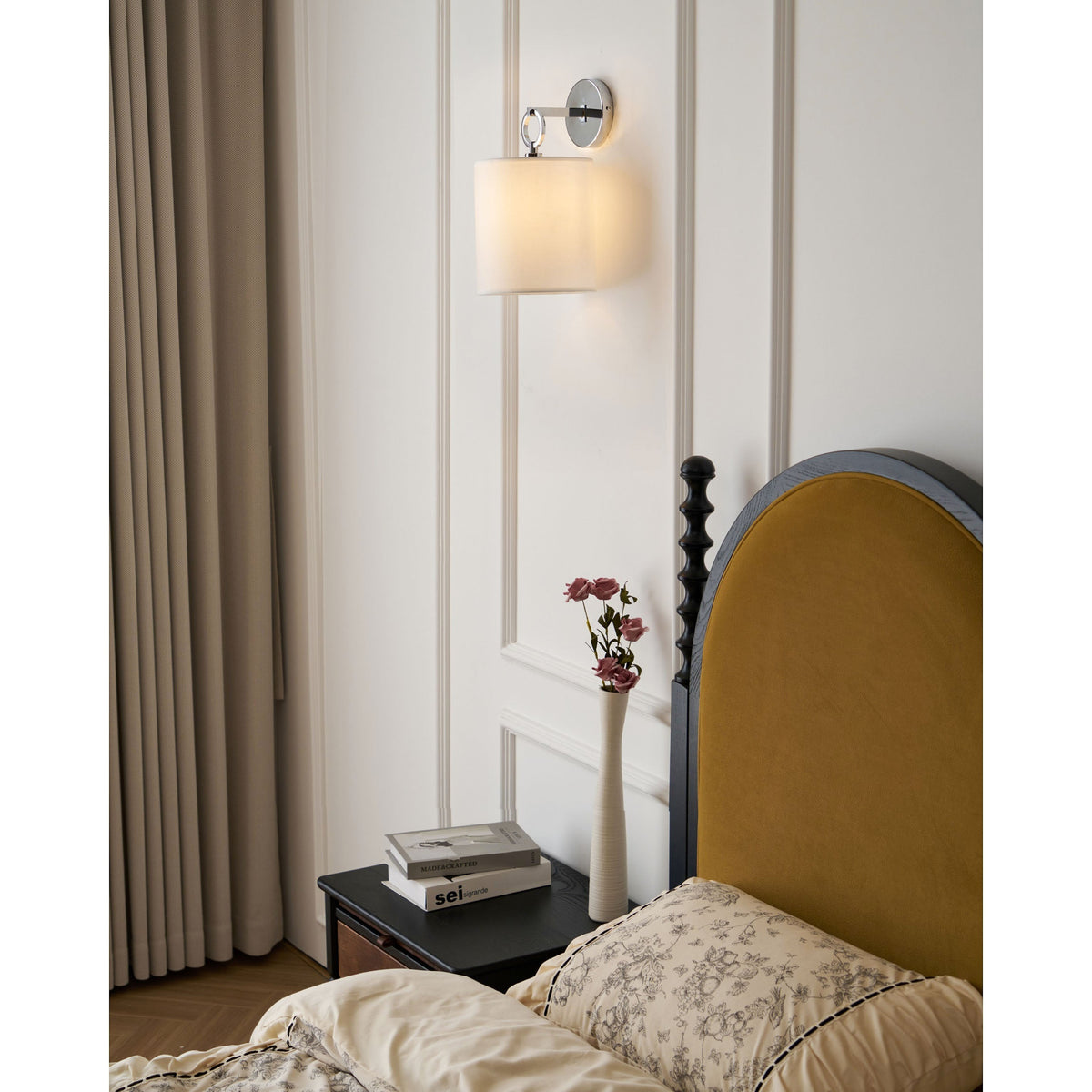 Cotheor Circle Brass Sconce Wall Lamp Fabric Shade