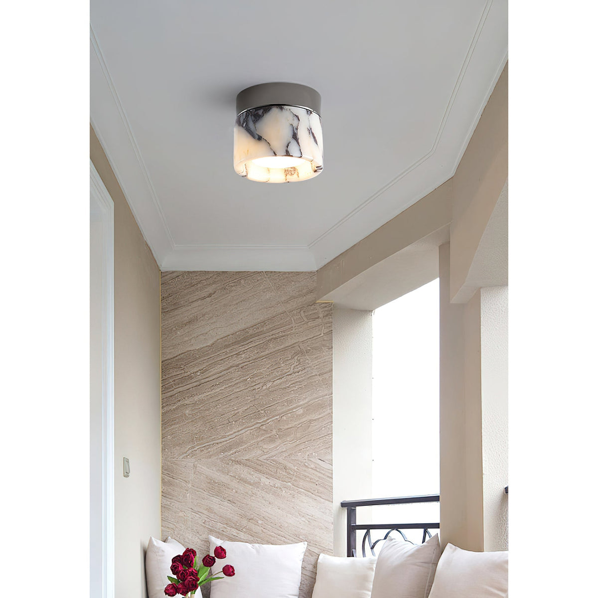 Ivinir Round Marble Ceiling Lamp Compact Flush Mount