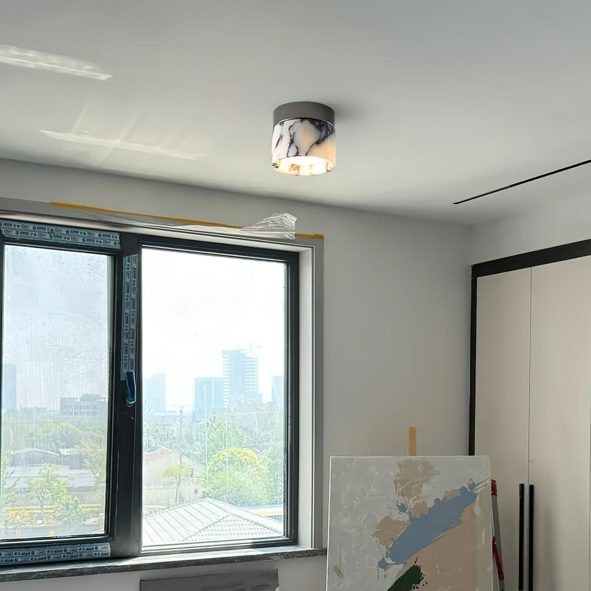 Ivinir Round Marble Ceiling Lamp Compact Flush Mount