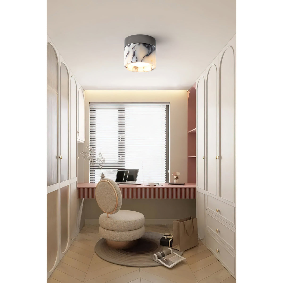 Ivinir Round Marble Ceiling Lamp Compact Flush Mount